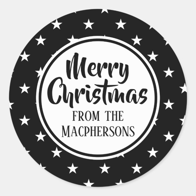 Black Stars Weihnachtskleber Runder Aufkleber (Vorderseite)