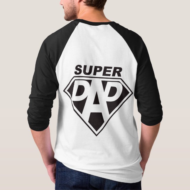 Black Stencil "Super Vater" Baseball T-Shirt (Rückseite)