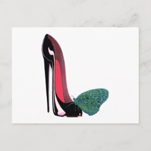 Black Stiletto Shoe and Butterfly Postkarte