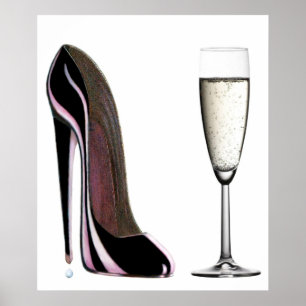 Black Stiletto Shoe and Champagne Print Poster