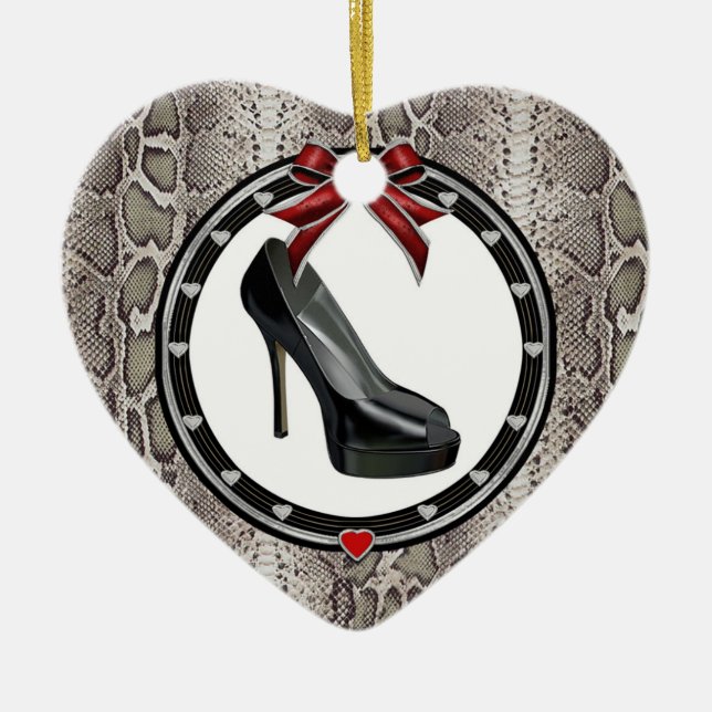 Black Stiletto Snakeskin Custom Heart Ornament (Vorne)