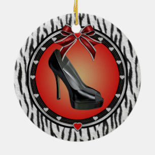 Black Stiletto Zebra Print Ornament