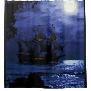 Black Stormy Rainy Lightning Night Pirate Shower Duschvorhang