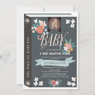 Black Storybook Floral Girl Babydusche Einladung