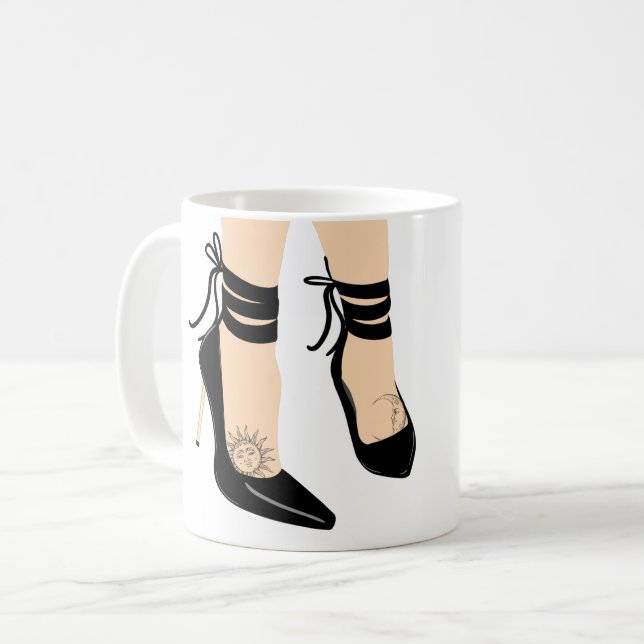 Black Strappy High Heels Sun Moon Girly Chic Kaffeetasse (Vorderseite Links)