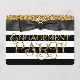 Black Strip Gold Glitzer-Engagement-Partei Einladung
