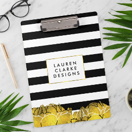 Black Strip & Gold Peony Clipboard Klemmbrett