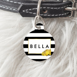 Black Strip & Gold Peony Personalisiert Haustiermarke