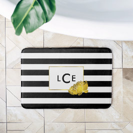 Black Strip & Imitate Gold Peony Monogram Badematte