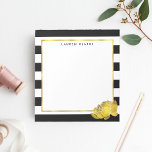 Black Strip & Imitate Goldpeony Personalisiert Notizblock<br><div class="desc">Dieses Notizblock verfügt über fett schwarz-weiße Streifen mit einer glänzenden Blume in Imitat Gold Effekt. Koordiniert mit unseren Bürozubehör aus Black Stripe & Gold Peony,  Papierprodukten und Zubehör. Passen Sie mit einem Monogramm,  Namen oder Text Ihrer Wahl an!</div>