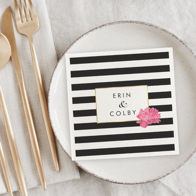 Black Strip & Pink Peony Serviette (Von Creator hochgeladen)