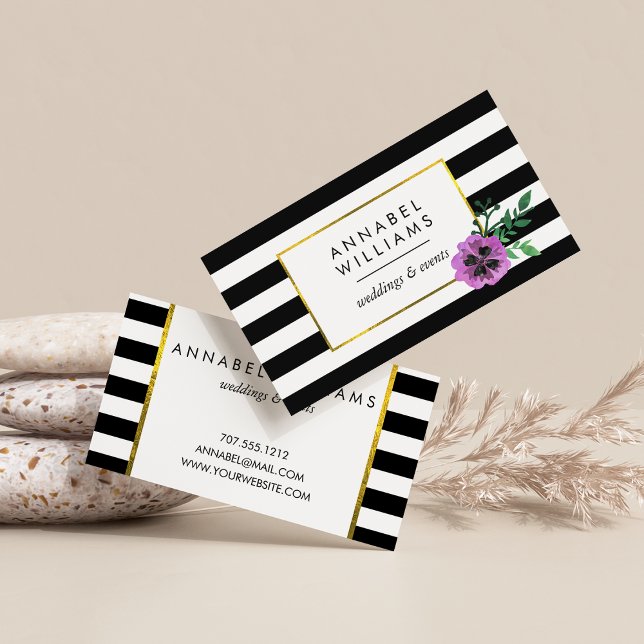 Black Strip und Lila Pansy Business Cards Visitenkarte (Von Creator hochgeladen)