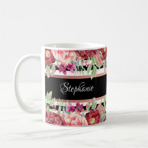 Black Stripe Burgundy Personalisierter Name Kaffeetasse