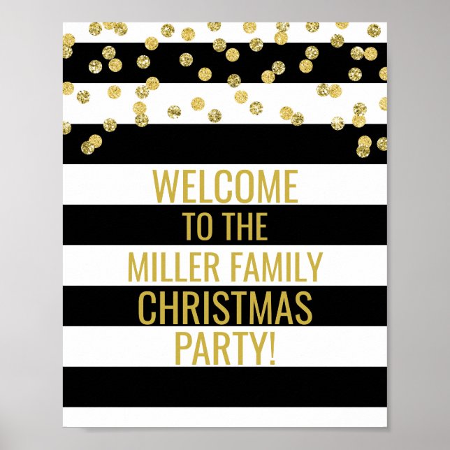 Black Stripe Gold Confetti Begrüßung Weihnachts-Pa Poster (Vorne)