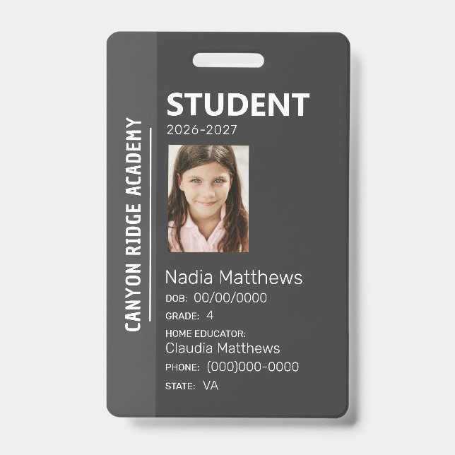 Black Stripe Homeschool Student ID Badge Ausweis (Vorderseite)