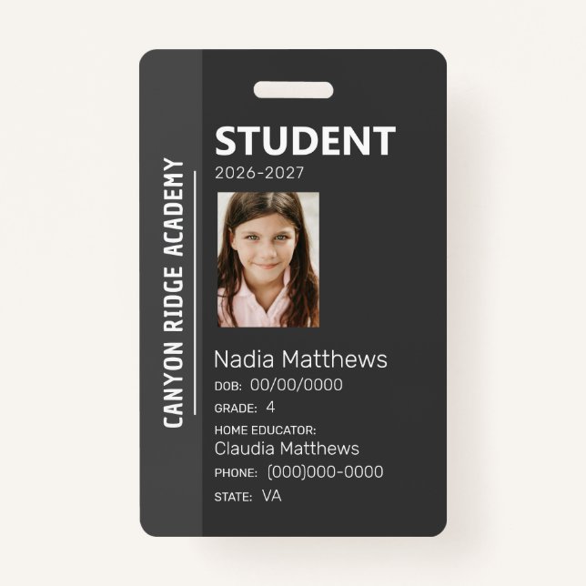 Black Stripe Homeschool Student ID Badge Ausweis (Vorderseite)