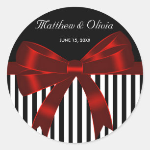 Black Stripe Red Bow Wedding Runder Aufkleber
