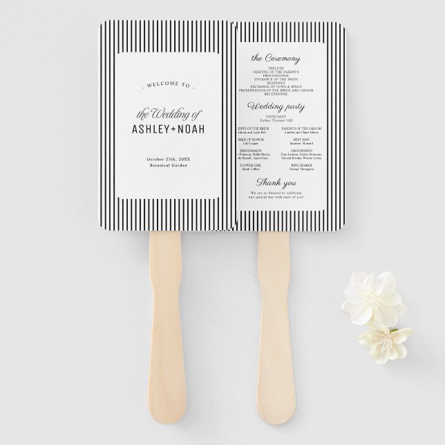 Black Striped Elegance Classy Wedding Program Fächer (Vorne und Hinten)