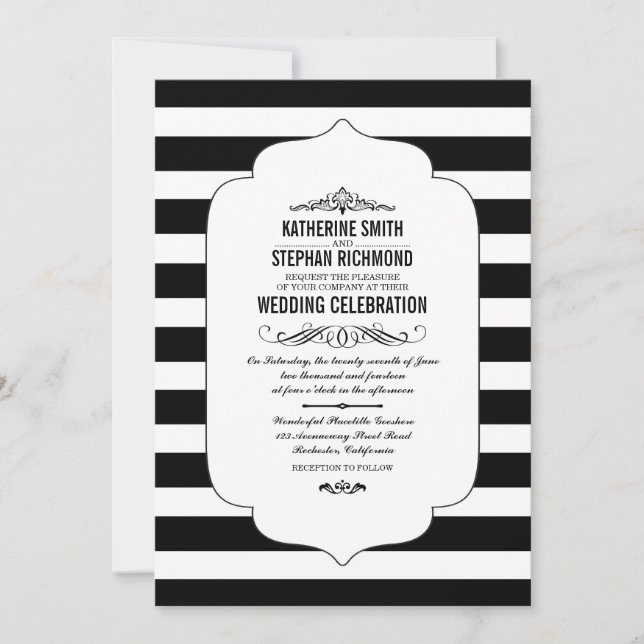 Black Stripes Ascot Chic Hochzeitseinladungen Einladung (Vorderseite)
