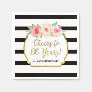 Black Stripes Blume Feiern bis 60 Jahre Geburtstag Serviette
