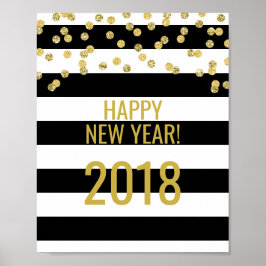 Black Stripes Gold Confetti Frohes Neues Jahr 2018 Poster