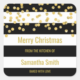Black Stripes Gold Confetti Weihnachtsgebäck Quadratischer Aufkleber