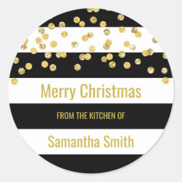 Black Stripes Gold Confetti Weihnachtsgebäck Runder Aufkleber