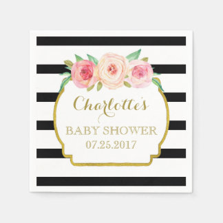 Black Stripes Gold Pink Bläsernchen Babydusche Serviette