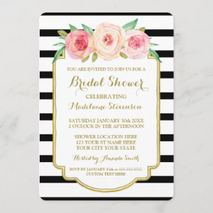 Black Stripes Gold Pink Brautparty Einladung