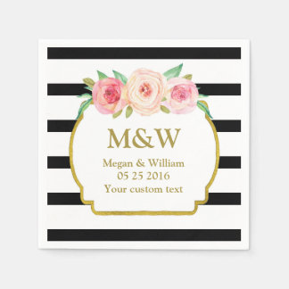 Black Stripes Gold Pink Floral Hochzeit Napkins Serviette