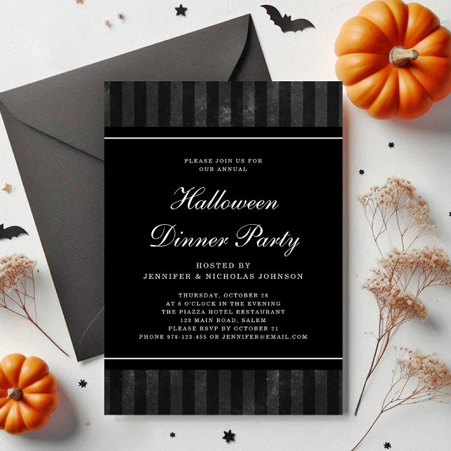 Black Stripes Halloween Party Einladung (Black Stripes Halloween Dinner Party Invitation)