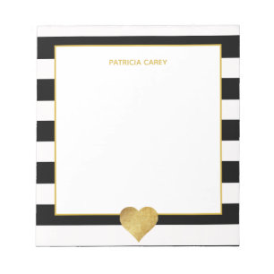 Black Stripes & Metallic Gold Heart Notepad Notizblock
