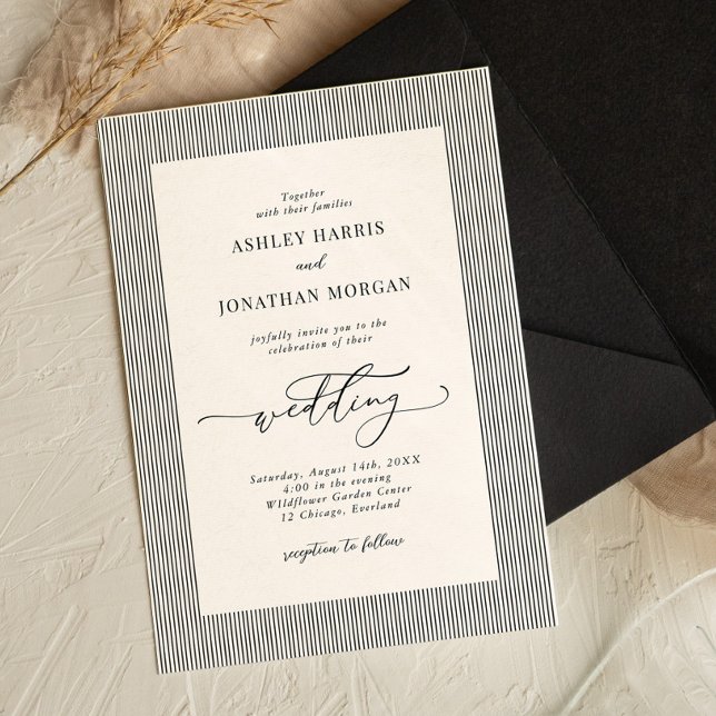 Black Stripes Old Money Wedding Invitation Einladung (Von Creator hochgeladen)
