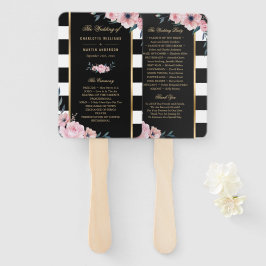 Black Stripes Pink Floral Wedding Programm Fächer