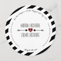 Black Stripes Red Heart + Arrows Round Wedding