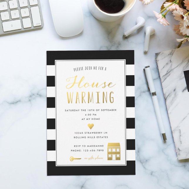 Black Stripes Single Housewarming Party Einladung (Von Creator hochgeladen)