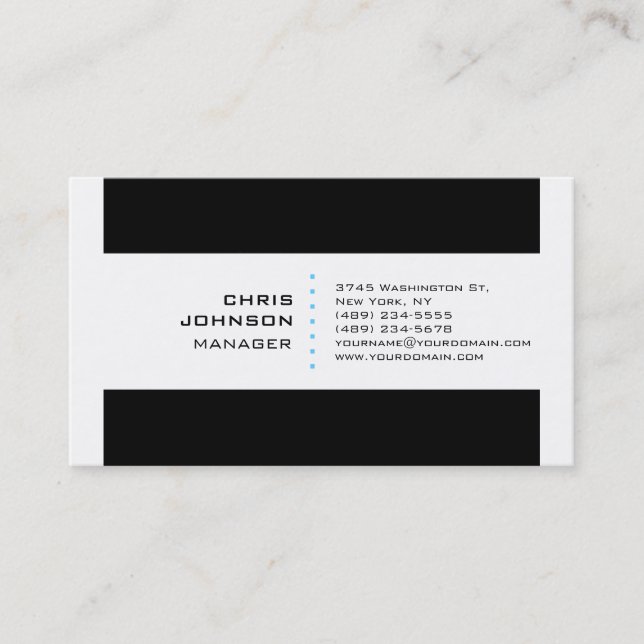 Black Stripes White Blue Manager Business Card Visitenkarte (Vorderseite)