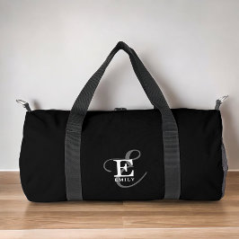 Black Stylish Calligraphy Monogram und Name Duffle Bag
