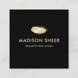Black Stylish Gold Feather Quadratische Visitenkarte