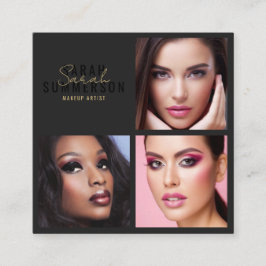 Black Stylish Makeup Artist Beauty Salon 3 Photo Quadratische Visitenkarte