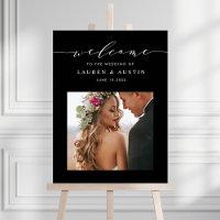 Black Stylish Script Foto Wedding Welcome Sign