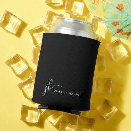 Black Stylish Script Monogram Modern Personalisier Dosenkühler