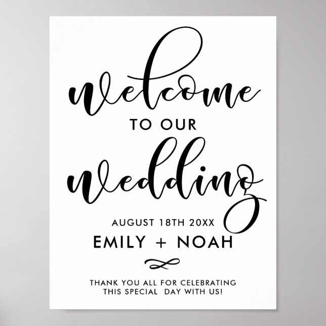 Black Stylish Script Welcome Wedding Sign Poster (Vorne)