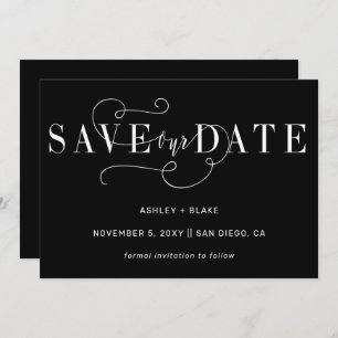 Black Stylish Simple Handwriting Calligraphy Save The Date