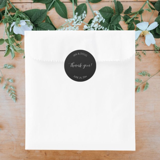 Black Stylized Wedding Vielen Dank Runder Aufkleber (In Situ Wedding)