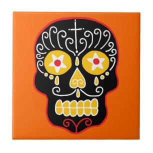 Black Sugar Skull Fliese