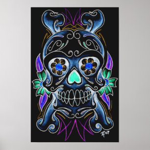 Black Sugar Skull Print Poster