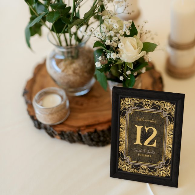 Black Sun Gold Black Table No. w/Guest Names Tischnummer (Black Sun Gold Black Table Sign  template)