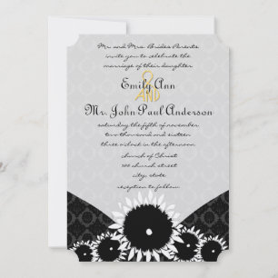 Black Sunflower Damask Hochzeitseinladungen Einladung