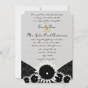 Black Sunflower Damask Hochzeitseinladungen Einladung